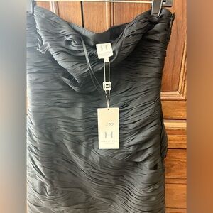 Halston Heritage Black Strapless Ruffles and Ruched Dress